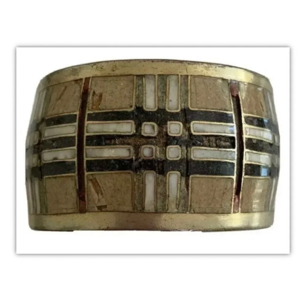 Vintage Plaid (Burberry Style) Cuff Bracelet Handmade Enamel Art One of A Kind!